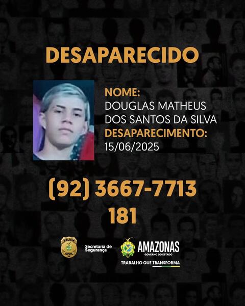 Desapareceu Douglas Matheus dos Santos da Silva de 14 