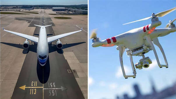 Dos drones fueron detectados Avion y dron en un aeropuerto de Londres