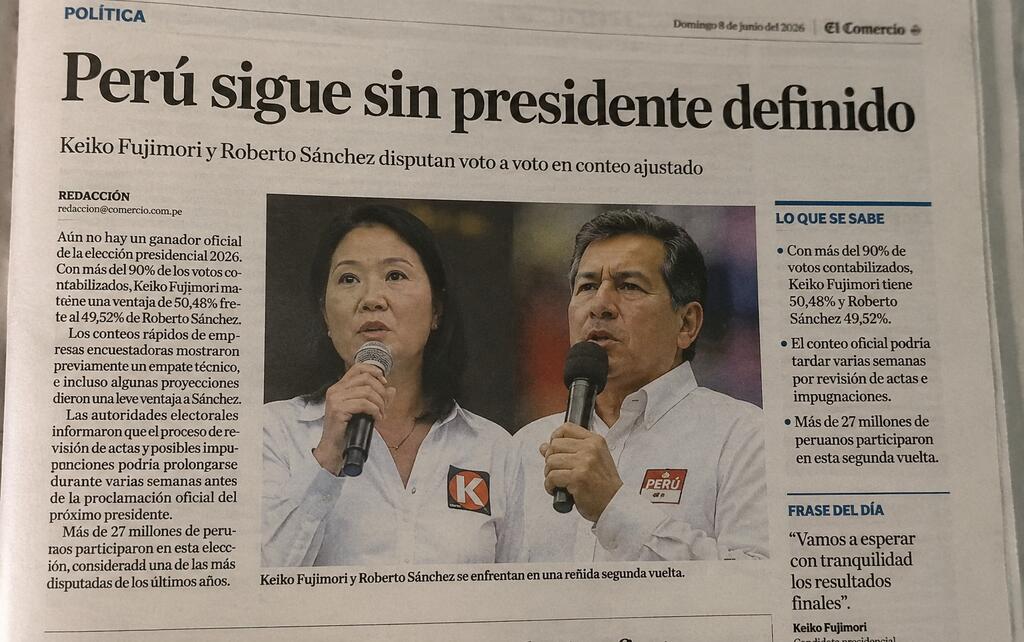 Perú sigue sin presidente definido tras una reñida segunda vuelta image for Perú sigue sin presidente definido tras una reñida segunda vuelta