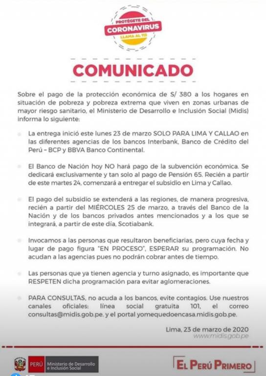 Comunicado del Ministerio de Desarrollo o Inclusión Social image for Comunicado del Ministerio de Desarrollo o Inclusión Social