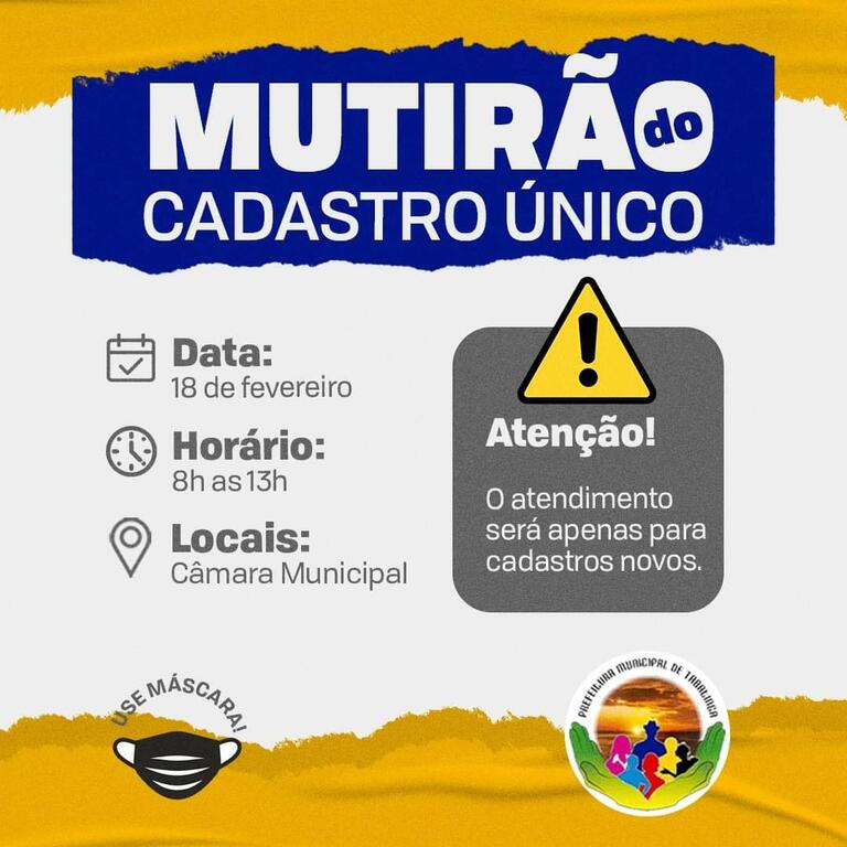Atenção Mutirão de atualização de dados e cadastramento para o CadÚnico image for Atenção Mutirão de atualização de dados e cadastramento para o CadÚnico