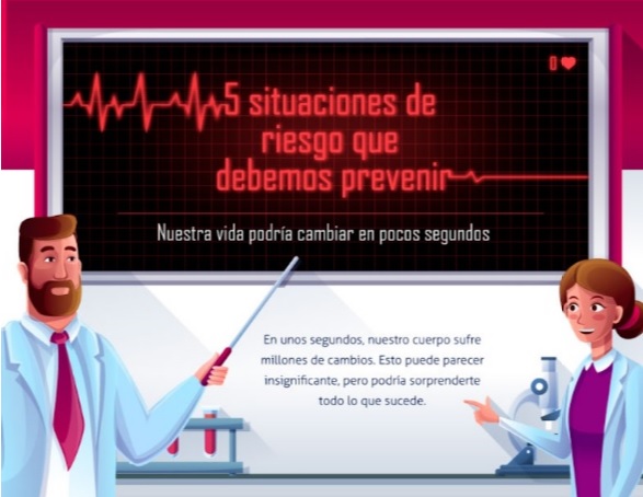 Cinco situaciones que afectan la salud y debemos evitar Animacion de dos personas haciendo una presentacion