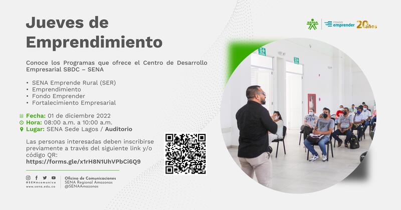 ¡Llega nuestro próximo #JuevesdeEmprendimiento, te esperamos mañana 1 de diciembre a las 8 a.m. en el SENA Lagos!