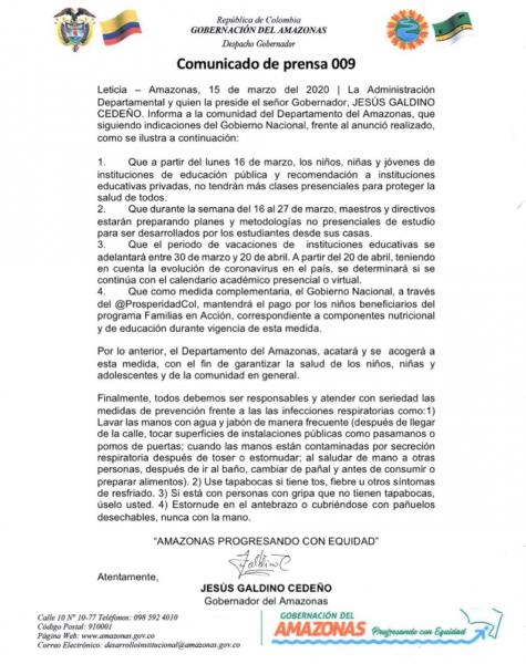 Administración Departamental se acoge a las directrices del gobierno nacional Administración Departamental se acoge a las directrices del gobierno nacional