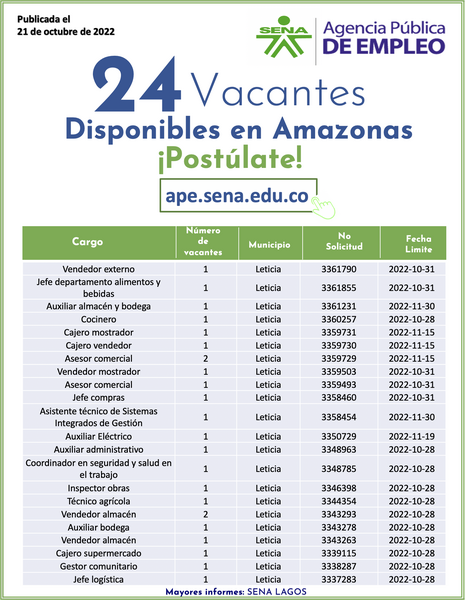 🙋🏽‍♀️🙋🏻‍♂️ Llegó #ExpoEmpleoSENA con 24 vacantes disponibles en Amazonas