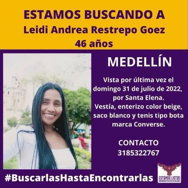 Hasta 100 millones a quien dé información para encontrar a Leidi Restrepo Hasta 100 millones a quien dé información para encontrar a Leidi Restrepo
