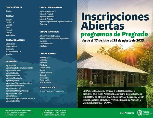 Abiertas las inscripciones para estudiar en UNAL Abiertas las inscripciones para estudiar en UNAL