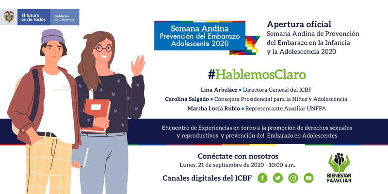 Este lunes 21 de septiembre a las 10 a.m. #HablemosClaro en la apertura oficial de la #SemanaAndina #PrevenciónEmbarazo en la adolescencia. 