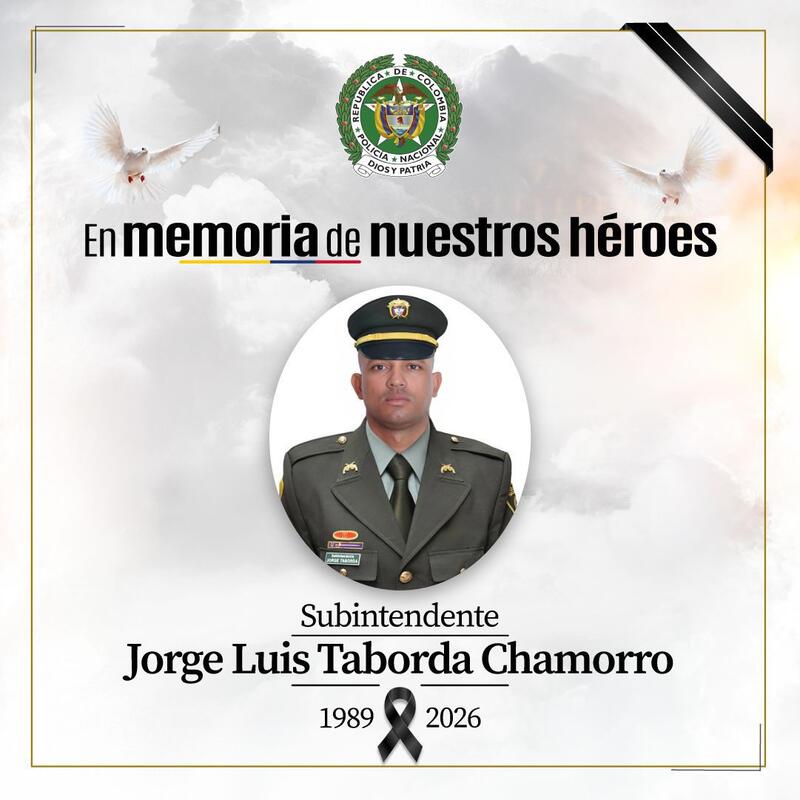 La Policía Nacional lamenta el asesinato del subintendente Jorge Luis Taborda Chamorro en Río de Oro, Cesar