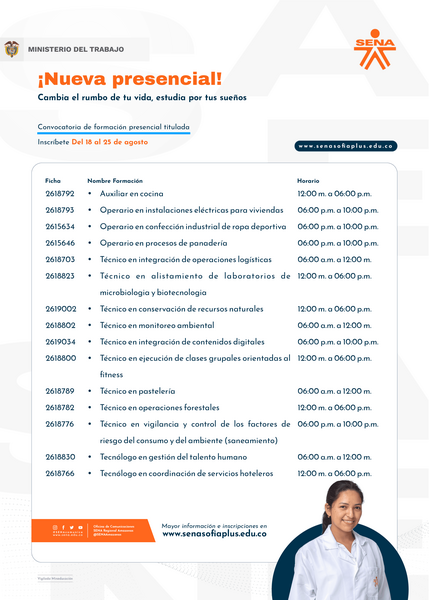  El SENA abre la nueva Convocatoria de formación presencial titulada del 2022