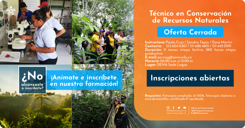 Inscríbete en el Técnico en Conservación de recursos naturales🌳🤲🌱🌊 del SENA Regional Amazonas Inscríbete en el Técnico en Conservación de recursos naturales🌳🤲🌱🌊 del SENA Regional Amazonas