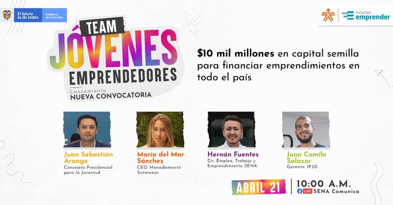 #Conéctate con el lanzamiento de una nueva convocatoria del #FondoEmprender del SENA, que destina $10 mil millones para que jóvenes de todo el país, cumplan su sueño de crear empresa. #Conéctate con el lanzamiento de una nueva convocatoria del #FondoEmprender del SENA, que destina $10 mil millones para que jóvenes de todo el país, cumplan su sueño de crear empresa.