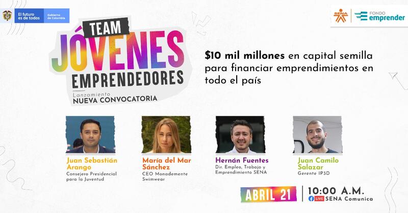 #Conéctate con el lanzamiento de una nueva convocatoria del #FondoEmprender del SENA, que destina $10 mil millones para que jóvenes de todo el país, cumplan su sueño de crear empresa.