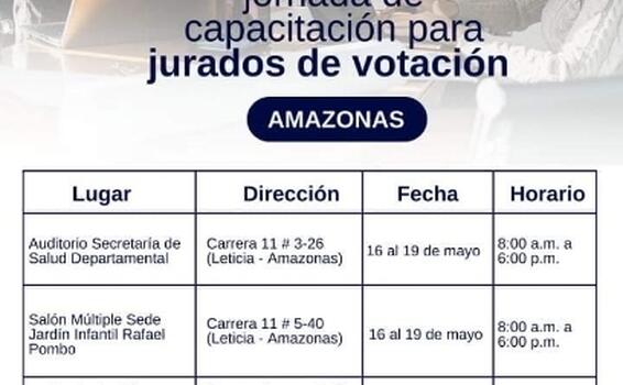 Calendario de capacitaciones para jurados de votación