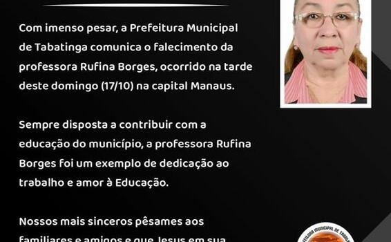 image for Prefeitura comunica o falecimento da professora Rufina Borges