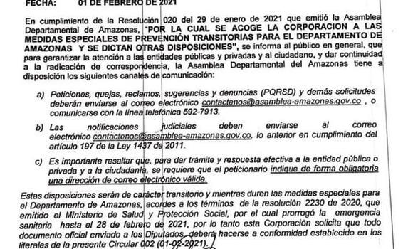 Circular emitida por la Asamblea Departamental image for Circular emitida por la Asamblea Departamental