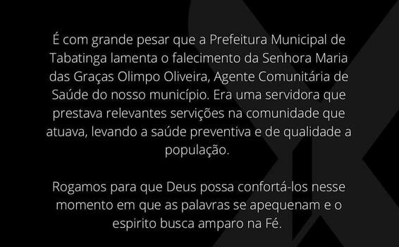 image for Prefeitura lamenta o falecimento da Senhora Maria das Graças Olimpo Oliveira