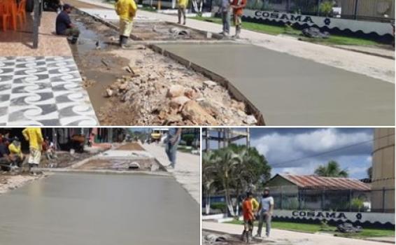 Trabalho de pavimentacao na Rua Tiradentes