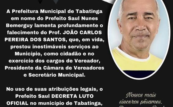 image for Prefeitura lamenta o falecimento do ​João Carlos Pereira Dos Santos