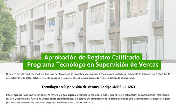 Buenas noticias: Aprobación de Registro Calificado - Programa Tecnólogo en Supervisión de Ventas del SENA