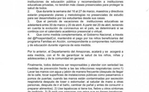 Administración Departamental se acoge a las directrices del gobierno nacional