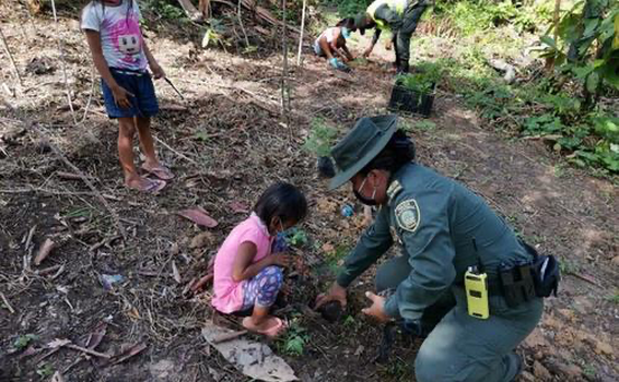 POLICÍA AMBIENTAL Y ECOLÓGICA REALIZA SIEMBRA DE ÁRBOLES EN COMUNIDAD INDÍGENA DEL KILÓMETRO 6