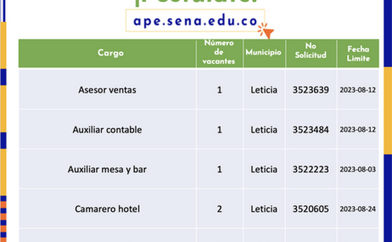 #SENAesEmpleo ¡Conoce las vacantes disponibles en nuestra Agencia Pública de Empleo! 