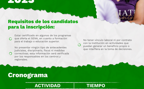 #EgresadoSENA ¡Conoce el cronograma para el proceso de Elección Representantes de Egresados 2023 y los requisitos para postularte! #EgresadoSENA ¡Conoce el cronograma para el proceso de Elección Representantes de Egresados 2023 y los requisitos para postularte!