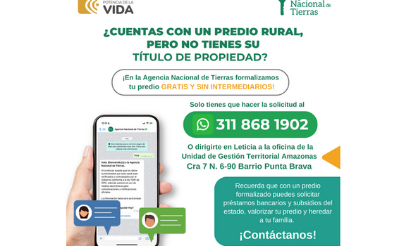 ¿Cuentas con un predio rural, pero no tienes su título de propiedad? Solicita la formalización gratis y sin intermediarios en la Agencia Nacional de Tierras 