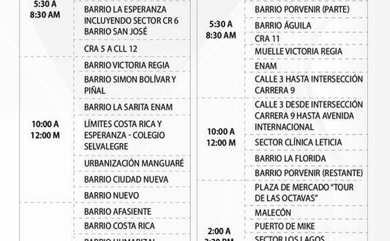 Horarios y rutas de recolección de basuras