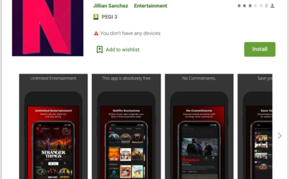 Malware escondido dentro de una aplicación falsa de "Netflix" en Play Store llamada "FlixOnline" que se encuentra en Google Play