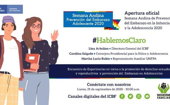 Este lunes 21 de septiembre a las 10 a.m. #HablemosClaro en la apertura oficial de la #SemanaAndina #PrevenciónEmbarazo en la adolescencia. 