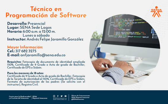 🤓😎 Aprende todo lo relacionado con el análisis, la creación y la aplicación de softwares 👨‍💻👩‍💻 con la formación Técnico en Programación de Software que el Centro para la Biodiversidad y el Turismo del SENA. 🤩