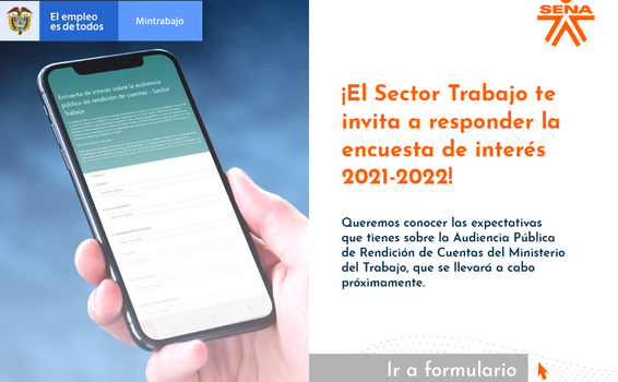 ¡Tu opinión es importante! 👥Te invitamos a diligenciar la encuesta de interés para el ejercicio de diálogo de rendición de cuentas del sector trabajo. 🇨🇴🗓️Ingresa hasta el 8 de julio aquí👉   https://forms.office.com/r/MPpKqPahwH 