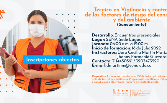 #EstudiaEnElSENA Inscríbete en el Técnico en Vigilancia y control de los factores de riesgo del consumo y del ambiente