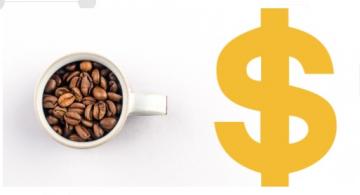Imagen de una taza de cafe y el signo de pesos al lado