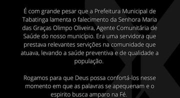 image for Prefeitura lamenta o falecimento da Senhora Maria das Graças Olimpo Oliveira