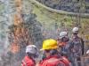 Personal de bomberos apagando incendio forestal