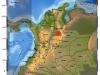 Mapa de Colombia indicando un sismo